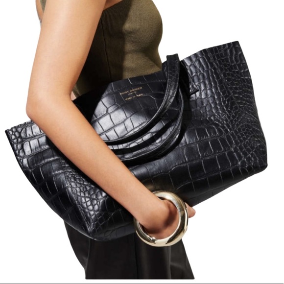 Kurt Geiger Handbags - Kurt Geiger Croc Embossed Leather Large Tote Black